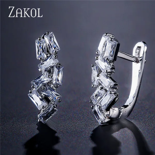 White Color ZAKOL романтический стиль AAA кубические серьги-кольца с цирконом для женщин Свадебная вечеринка ювелирные изделия FSEP668 - Окраска металла: White Color