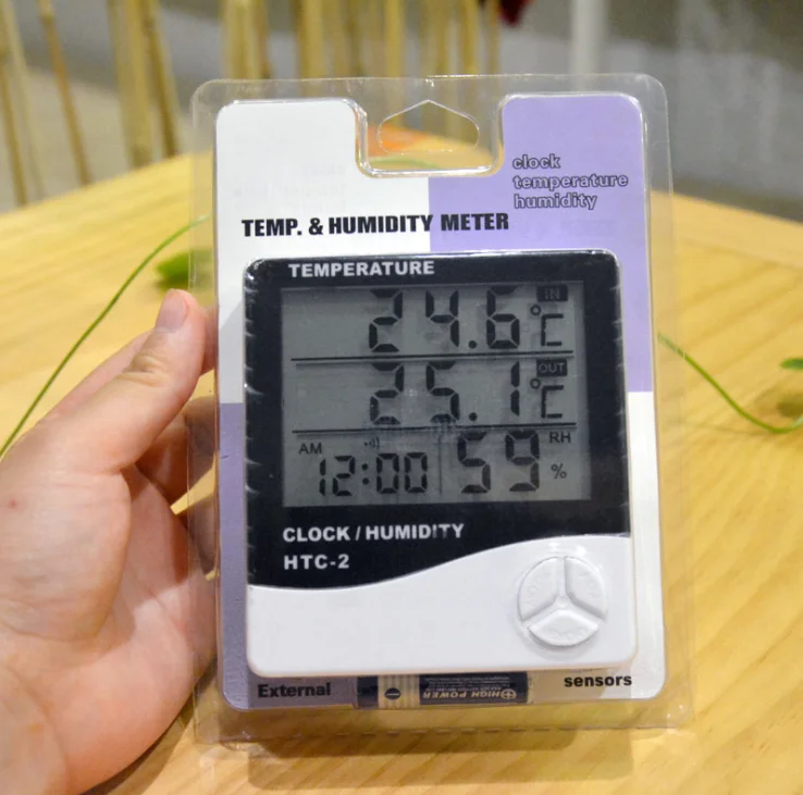 

100pcs LCD Electronic Digital Temperature Humidity Meter Thermometer Hygrometer Indoor Outdoor Weather Station Clock HTC-2