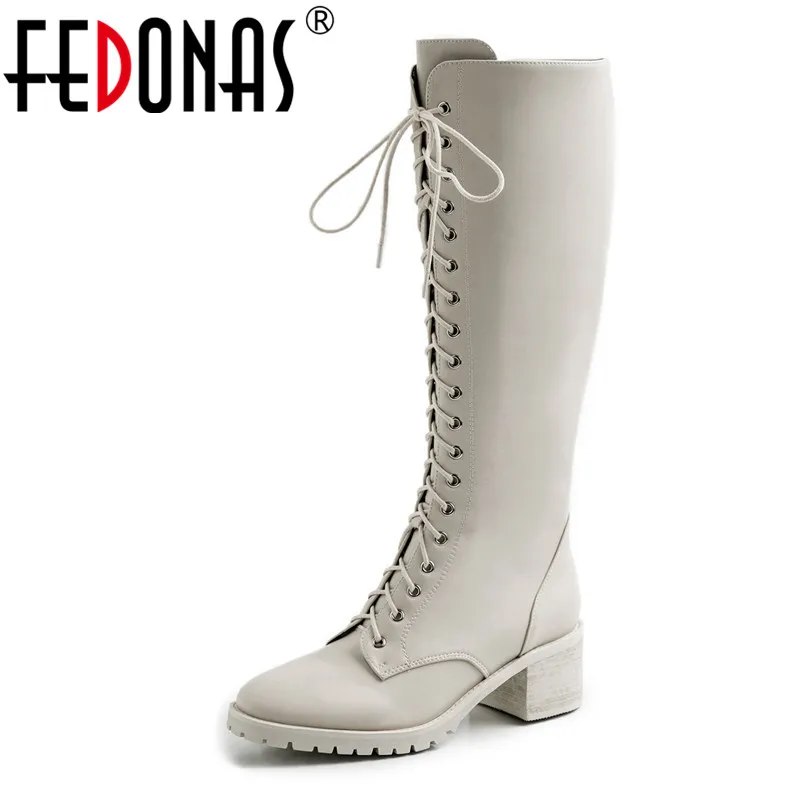 Женские сапоги до колена FEDONAS теплые Клубные высокие из натуральной кожи на