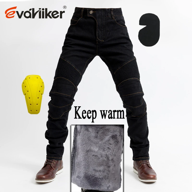 H-Keep warm Black B Ветрозащитные зимние теплые мотоциклетные джинсы, повседневные мужские мотоциклетные мотокроссные дорожные Защитные Водонепроницаемые мотоциклетные джинсы - Цвет: H-Keep warm Black B