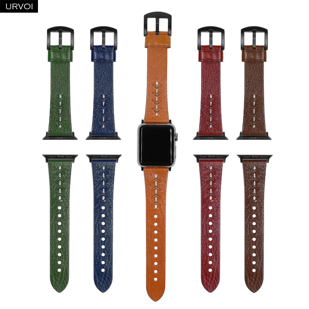 Ремешок URVOI для Apple Watch Series 7 6 SE 5 4 3 2 1 натуральная кожа ремешок iWatch 41 45 мм Черная