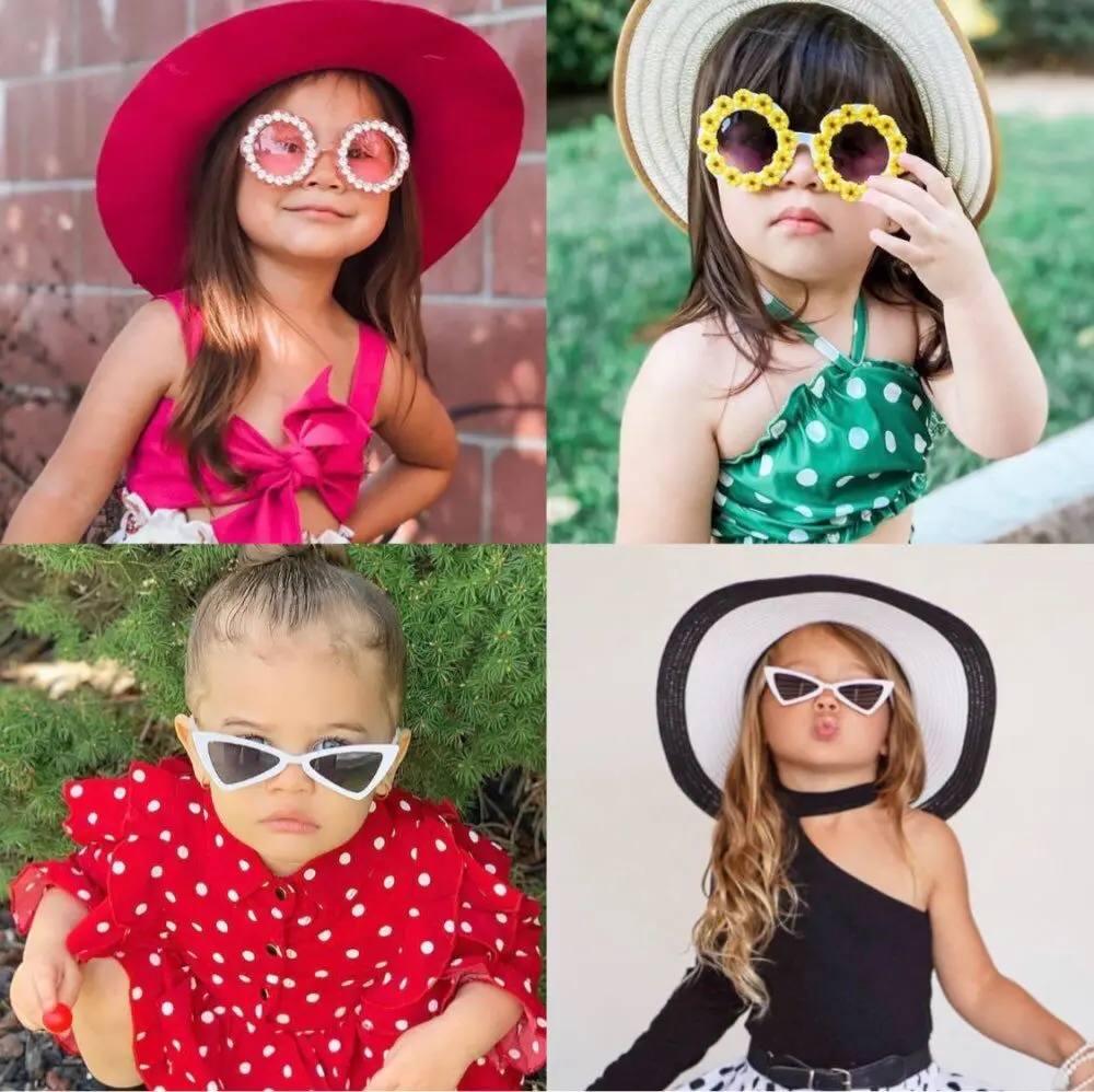

Цветочные Детские солнцезащитные очки, винтажные маленькие круглые очки ручной работы со стразами, летние пляжные очки, детские очки для ве...