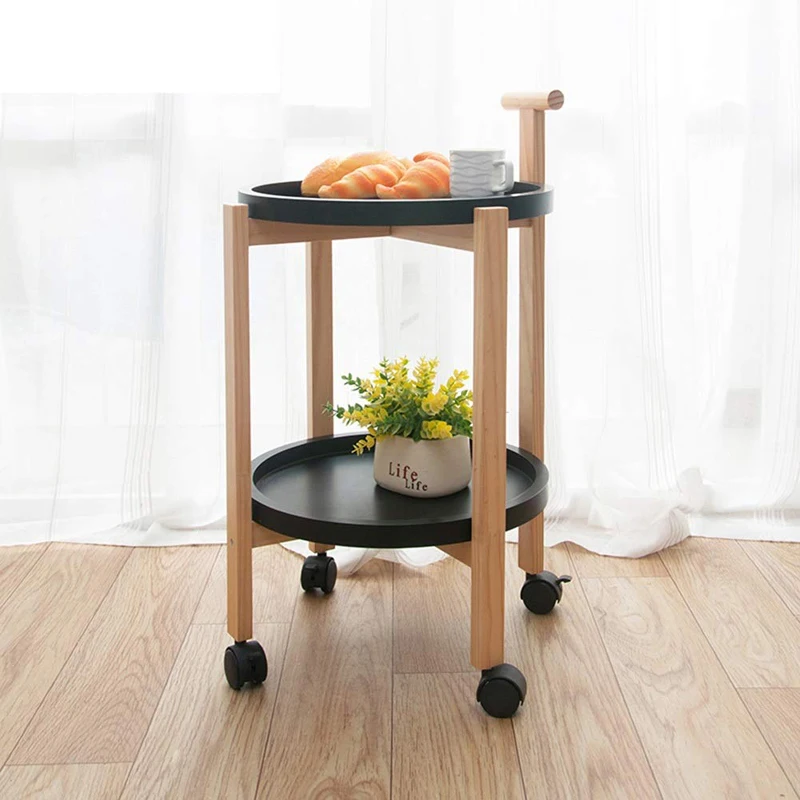 

Removable sofa side table with pulley armrest storage solid wood table living room bedroom balcony end small table