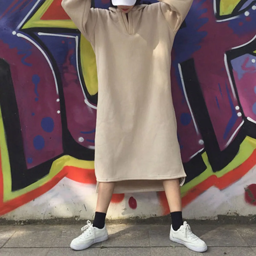 

Oversized Women Hoodies Long Spring Autumn Korean Pullover Thick Fleece Casual Loose Maxi Long Hoodie Sweatshirt Black