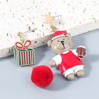 2021 autumn winter fashion cute resin bear gift boxes red hairball dangle earrings for women christmas party jewelry oorbellen