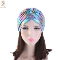 2021 fashion new ladies muslim headscarves colorful laser metal style headwear hairband hat hair accessories turban
