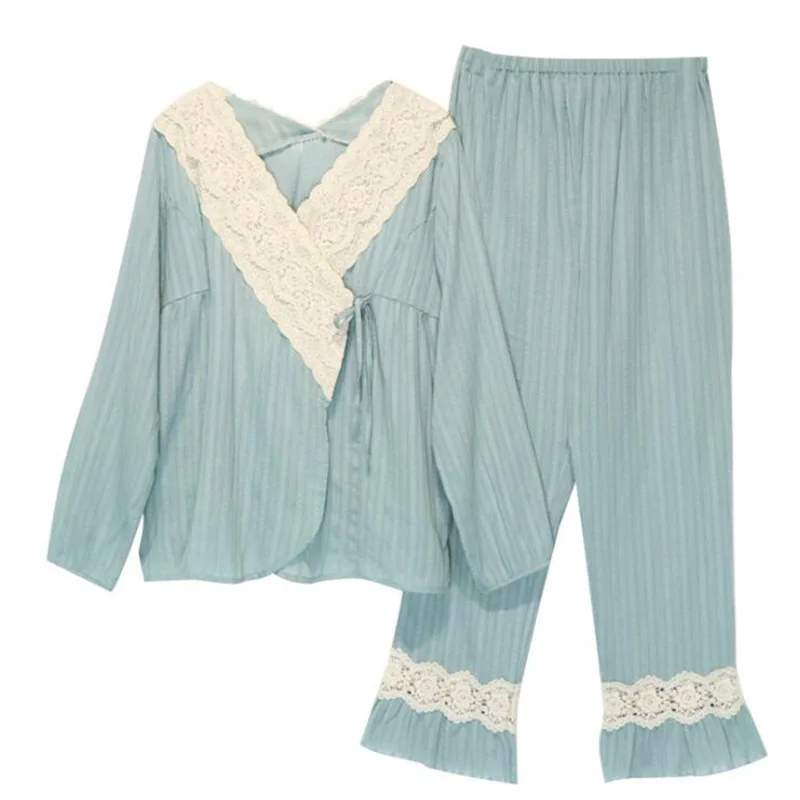 Винтажные женские пижамные комплекты из чистого хлопка Милые пижамы с длинными