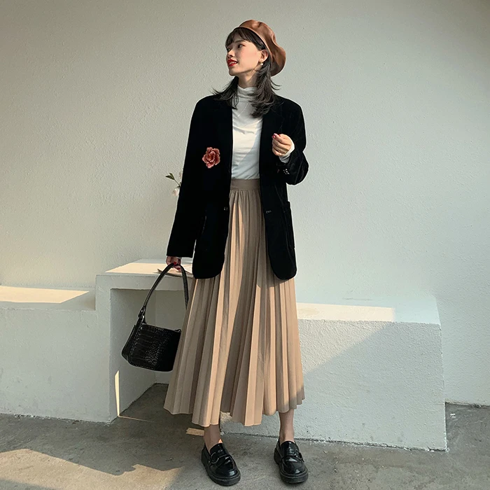 Женский бархатный костюм с цветочной вышивкой повседневный свободный блейзер