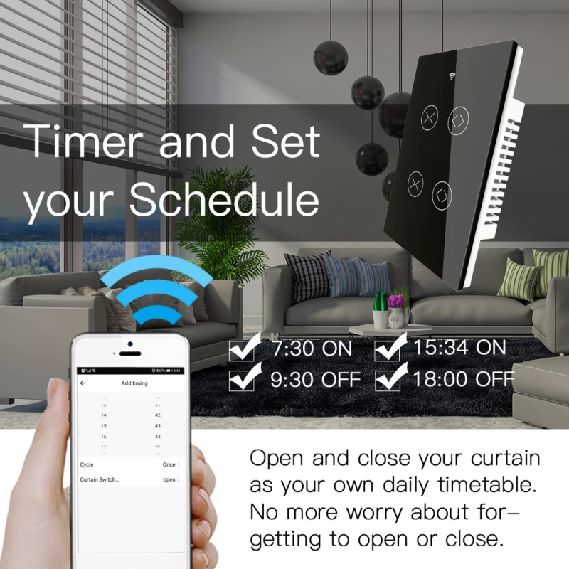 

Tuya Smart Life WiFi 2 Gang Double Curtain Blind Switch For Roller Shutter Touch Screen Works With Google Home Alexa