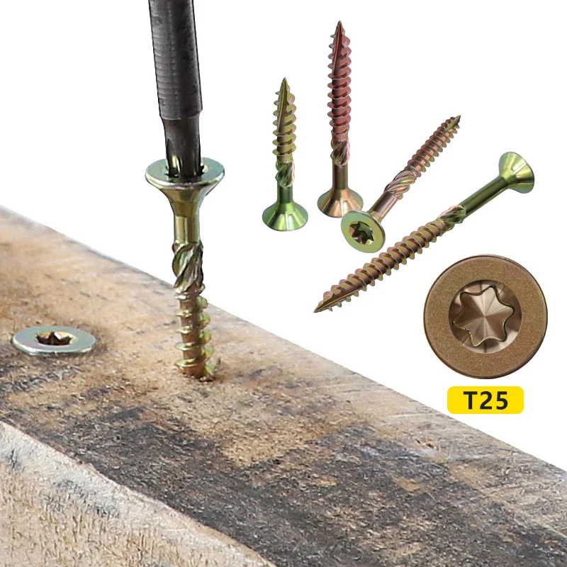 Counter-sunk Wood Screws T25 Torx Screw 8.8mm Flat Head Coarse Thread Self-tapping Screws for Woodworking Tools