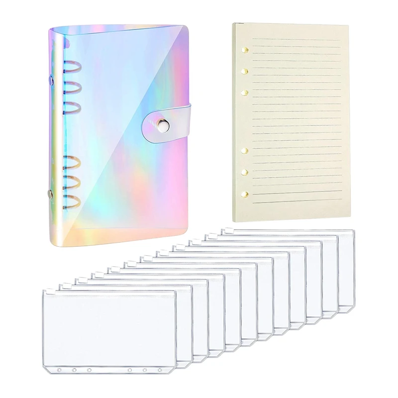 

A6 Clear Soft PVC Notebook Binder Cover Planner 6-Ring Loose-Leaf Folder Cash Budget Envelope System with 12PCS Pockets