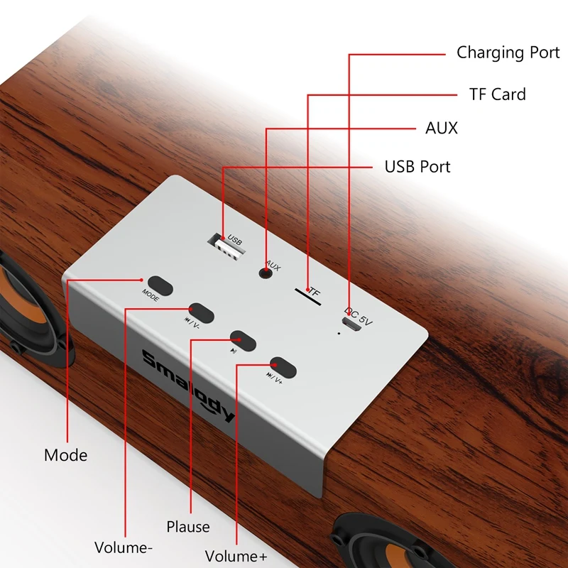 

Smalody Sl-60 Bluetooth Speaker, 30W High-Power Bass Portable Wooden Bluetooth Wireless Speaker