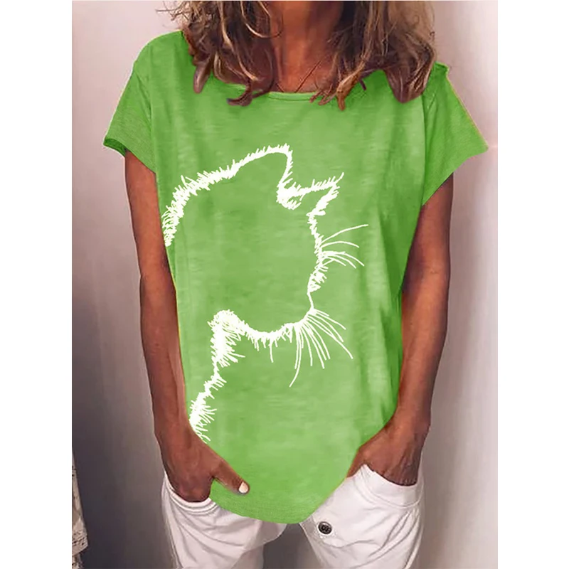 Футболка женская хлопковая с коротким рукавом круглым вырезом и мультяшным