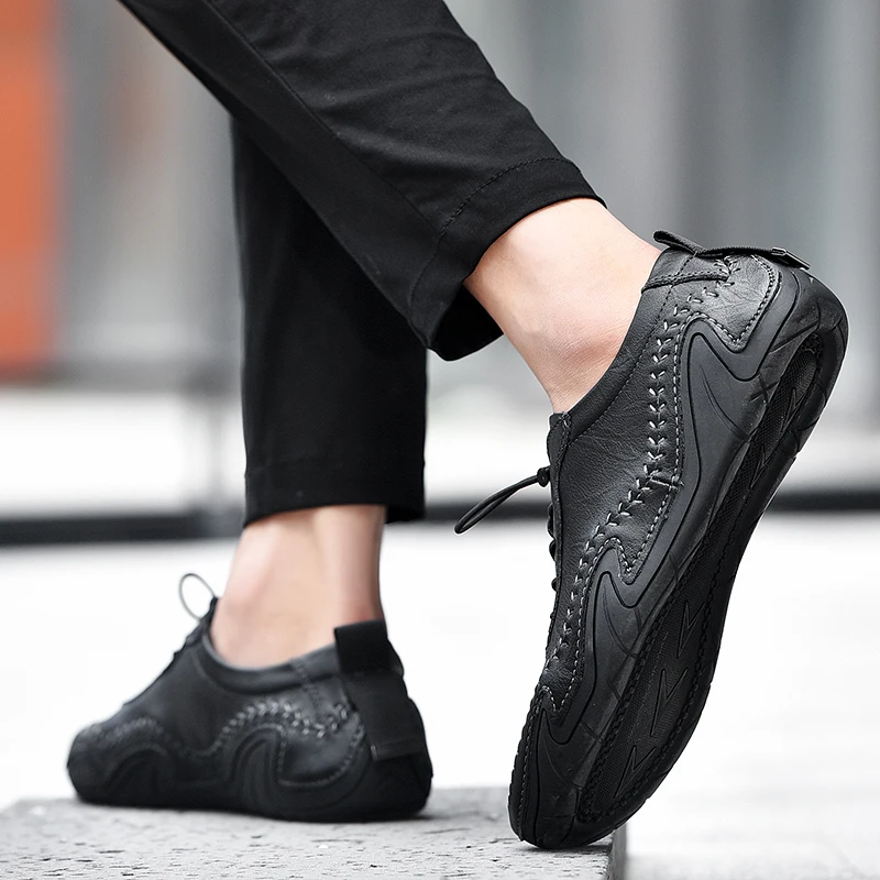 

Genuine Leather Men Casual Shoes Luxury Brand Mens Loafers Fashion Breathable Driving Shoes Slip on Comfy sewing Moccasins