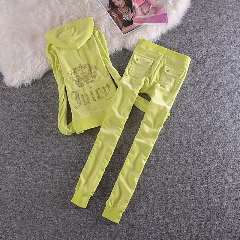

Velvet Tracksuit Two Piece Set Women Sexy Hooded Long Sleeve Top And Pants Bodysuit Suit Runway Fashion