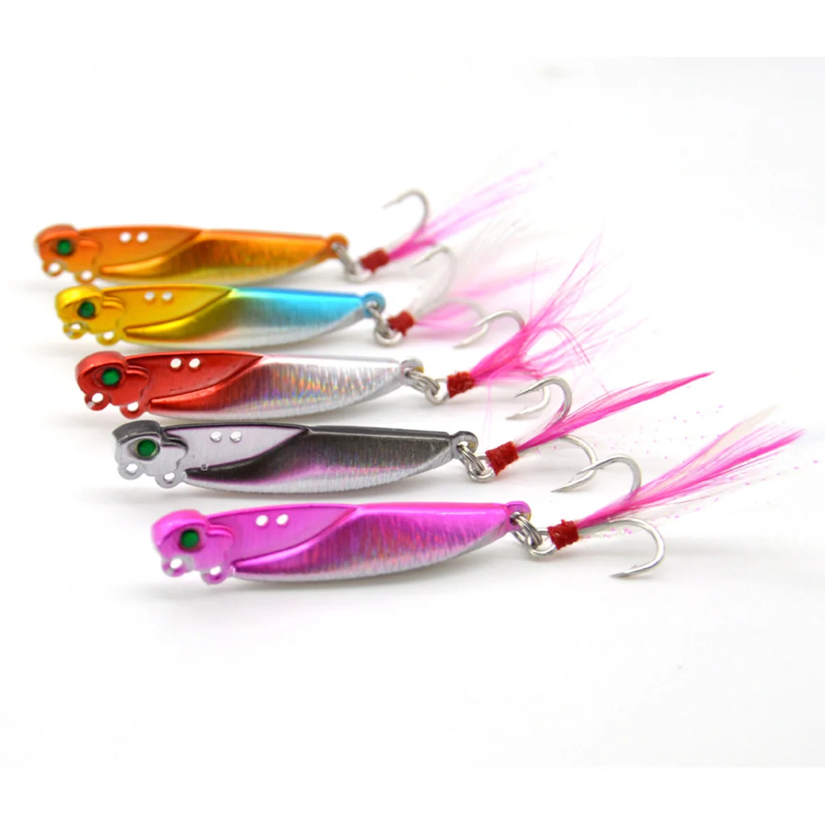 

5PCS Colorful Spoon Lure Metal Bait mixed Colors Pesca Freshwater Fishing Feather Tackle Artificial Lake 15g