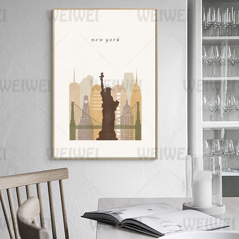 

City Impression Illustration Feeling Decorative Painting New York Home Living Room Wall Canvas Poster Bedroom Study Room Print