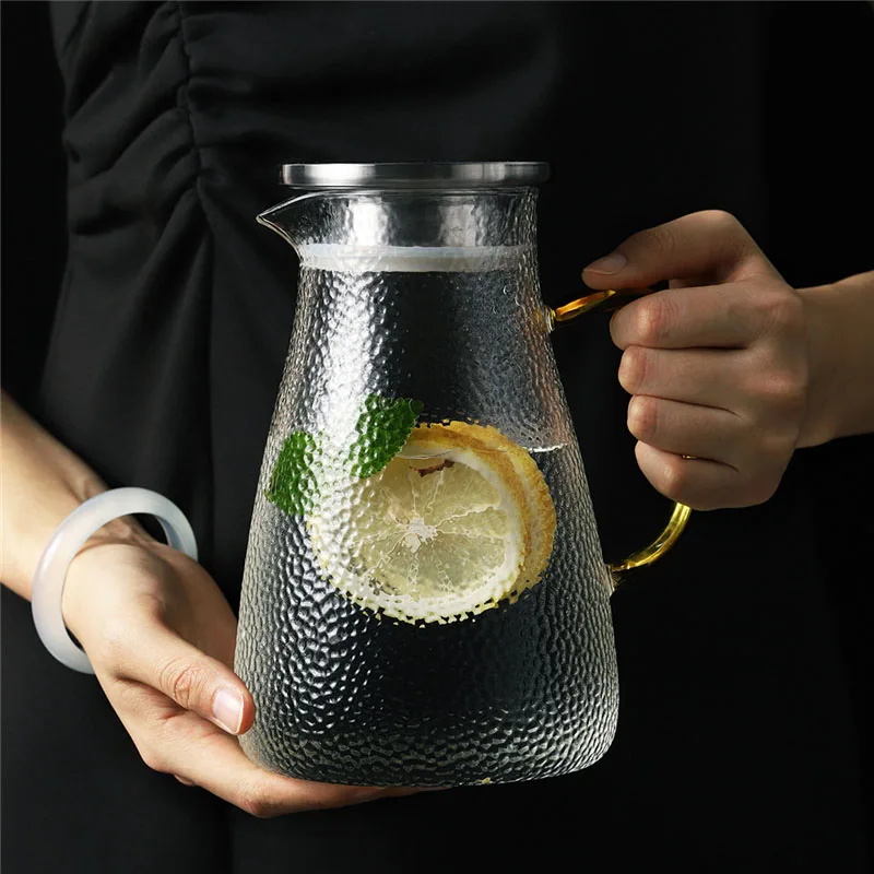 1500ml Стеклянный чайник для воды с герметичной крышкой из нержавеющей стали с рукояткой, прозрачный высокий кувшин для боросиликатной воды, кофейные соки, чайные горшки - Цвет: 1500ml