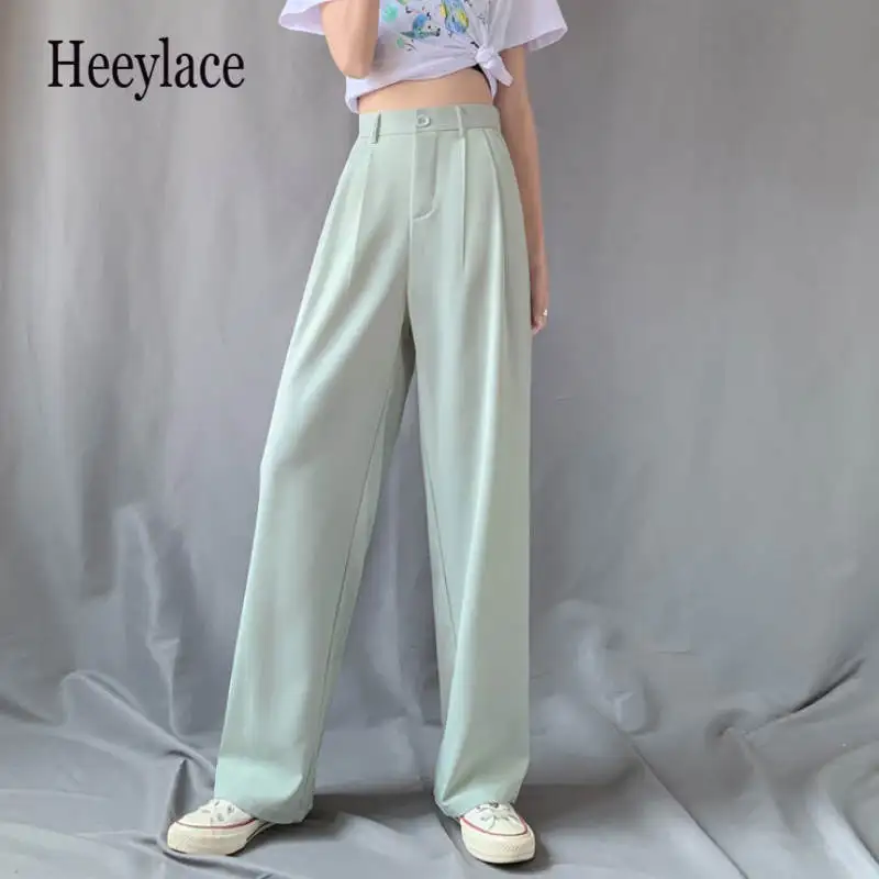 

Women Summer Suit Pants Spring Office Lady New Autumn Candy Solid High Waist Female Straight Long Trousers