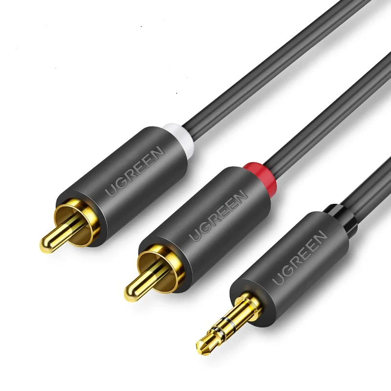Аудиокабель Ugreen RCA с двумя штекерами 3 5 мм и оплеткой AUX для домашнего
