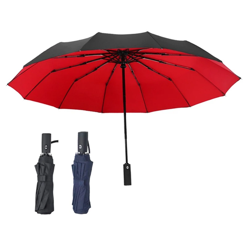 

3Pcs Automatic Open Close Large Canopy Umbrella Reinforced WINDPROOF Frame With Folding Lightweight Travel,Blue & Red