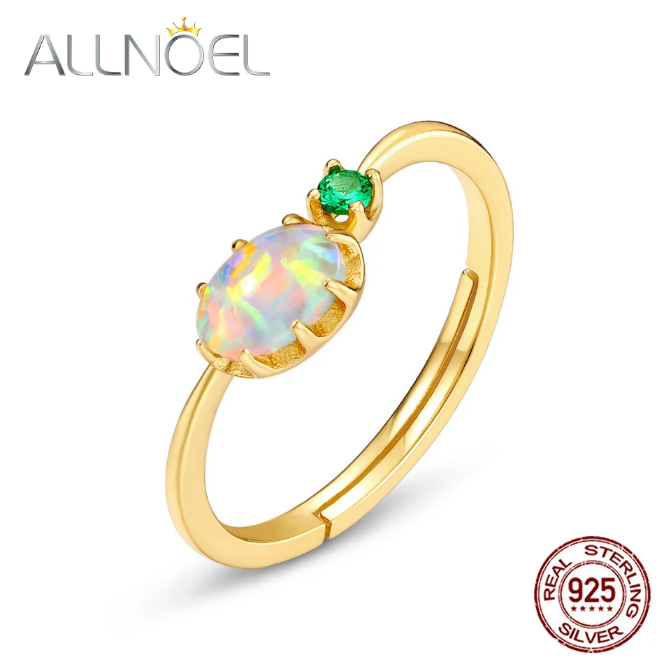 

ALLNOEL Solid 925 Sterling Sliver Rings For Women Synthetic Opal Green Nano Zircon Luxury Engagement Wedding Fine Jewelry New