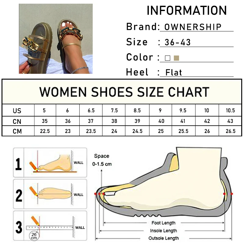 

Women Metal Chain Transparent Slippers Summer Female Fashion New Casual Slides Ladies Comfort Outside Flats Plus Size 43