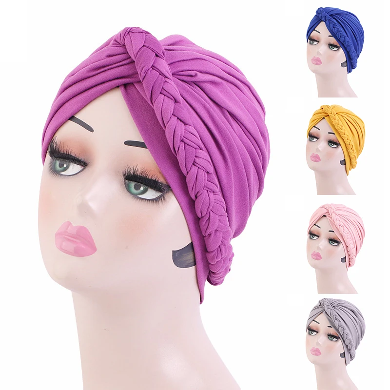 

2021 Cotton Turban Caps For Women Solid Color Muslim Hijab scarf India Hat Arab wraps bonnet Muslim Hijab Caps Turbante Mujer