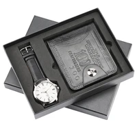 purse watch gift set with box men qartz white dial wristwatch leather strap male wallet exquisite pattern birthday gift for dad