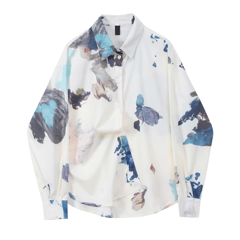 

Shirt Female Ink Wash White Shirt Female Design Sense Niche Spring Western Style Wear Jacket Outside Chinese Style Simple Tops