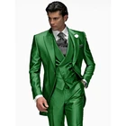 Новинка 2021, зеленая одежда для жениха, облегающее высококачественное свадебное платье, деловые костюмы, костюмы для выпусквечерние вечера, костюм из двух предметов (пиджак + жилет + брюки)