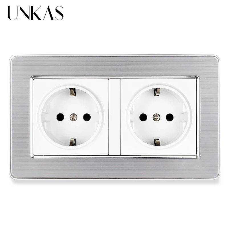 UNKAS розетка из нержавеющей стали электрическая стандарта ЕС роскошная настенная