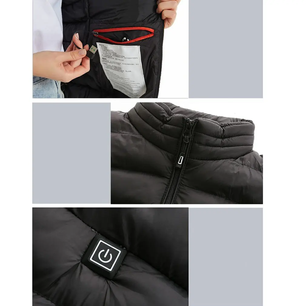

New Electic Heated Vest Men Women USB Heated Jacket Heating Vest Thermal Clothing Hunting Vest Winter Heating Jacket Black M-4XL