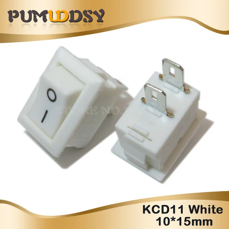 10 шт. кнопочный переключатель 10x15 мм SPST 2Pin 3pin 3A 250V KCD11 оснастка вкл/Выкл Лодка кулисный переключатель 10 мм* 15 мм черный красный и белый - Цвет: White