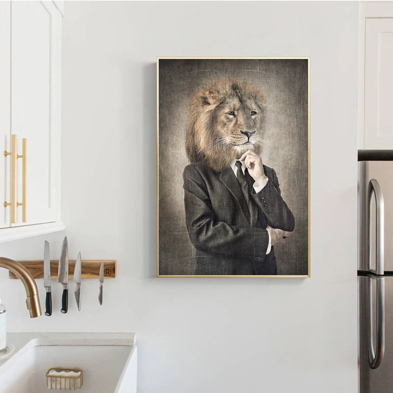 

Modern Wall Art Canvas Animal Painting Lion Dog Wolf Canvas Posters Prints Vintage Giclee Printing for Home Decor no frame