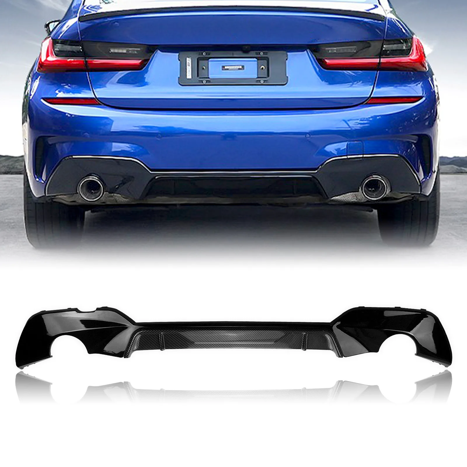 

Задний диффузор бампер губа ДЛЯ BMW G20 G28 M Sport 2019 2020 330i углеродное волокно внешний вид/Блеск черный выхлоп автомобиля круглый разделитель спой...