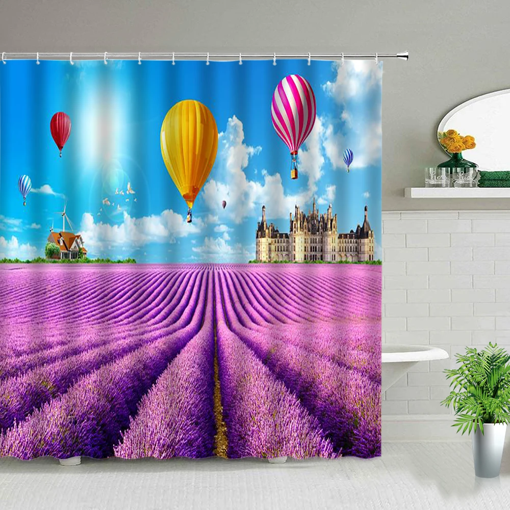 

Занавеска для душа в деревенском стиле, комплект из весенней занавески с фиолетовыми цветами, лавандой для ванной, Декор для дома и ванной к...