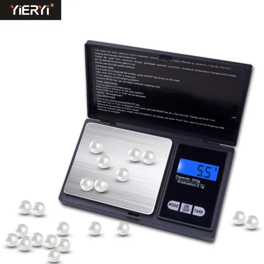 

Yieryi Mini LCD Digital Scale Jewelry Gold Balance Weight Scale Portable Precision scale 100g/200g/500g/0.01g&500g/1000g/0.1g