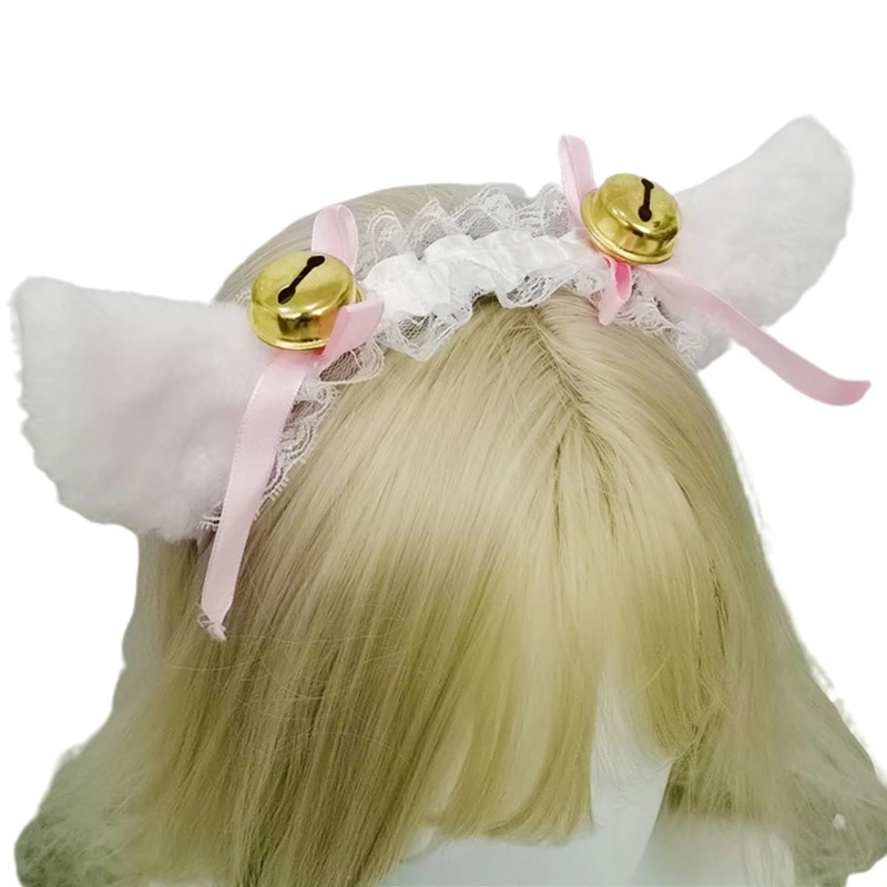 Kawaii горничная Лолита повязка на глаза для косплея плюшевые ушки кружева обруч