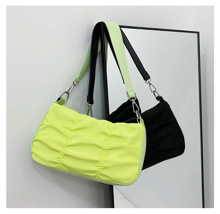 

Women Bag 2021 Spring New Nylon Baguette Casual Solid Zipper Soft Shoulder Bag Chest Bag Purse Handbag Simple Lady Bag