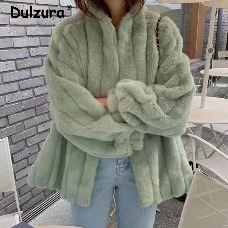 Harajuku Girls Winter Faux Rabbit Fur Jacket Coat Korean Style Chic Mandarin Collar Outerwear Casual Thick Soft Overcoat Female