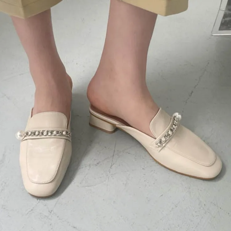 

Женские туфли на низком квадратном каблуке, с бусинами