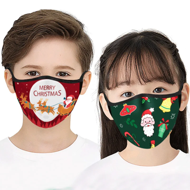 

Children's Mask Washable Reusable Cartoon Christmas Face Masks Cotton Fabric Black Dust Mask Mouth Cap for Kids Boys Girls