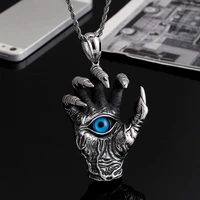 retro trend gothic blue eyed demon hand palm pendant mens punk domineering rock locomotive party street jewelry accessories