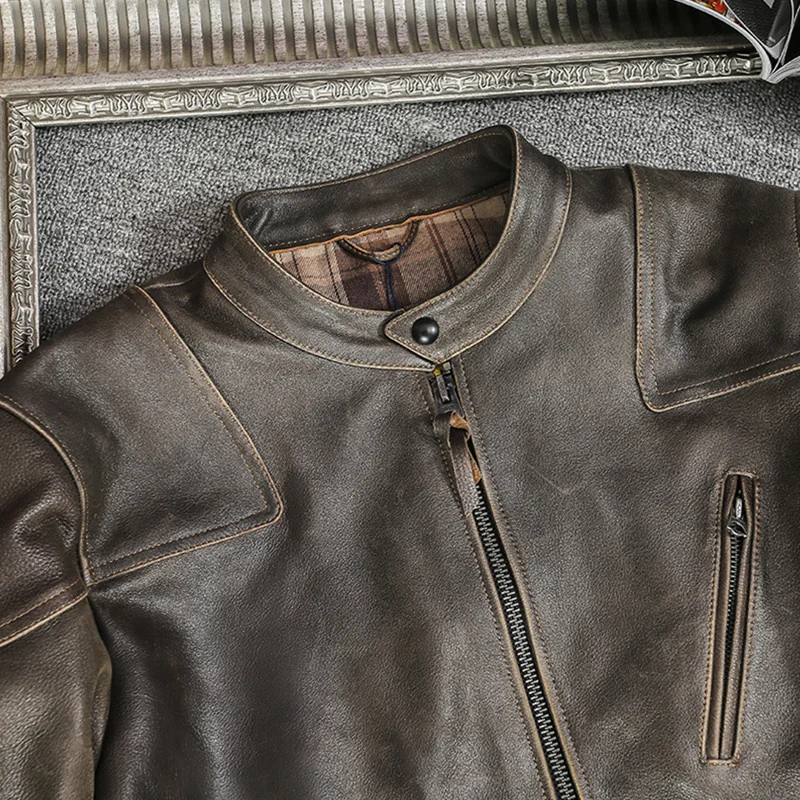 

2021 Vintage Brown American Motorcycle Style Genuine Leather Jacket Men Plus Size 3XL Real Natural Cowhide Slim Fit Venom Coat