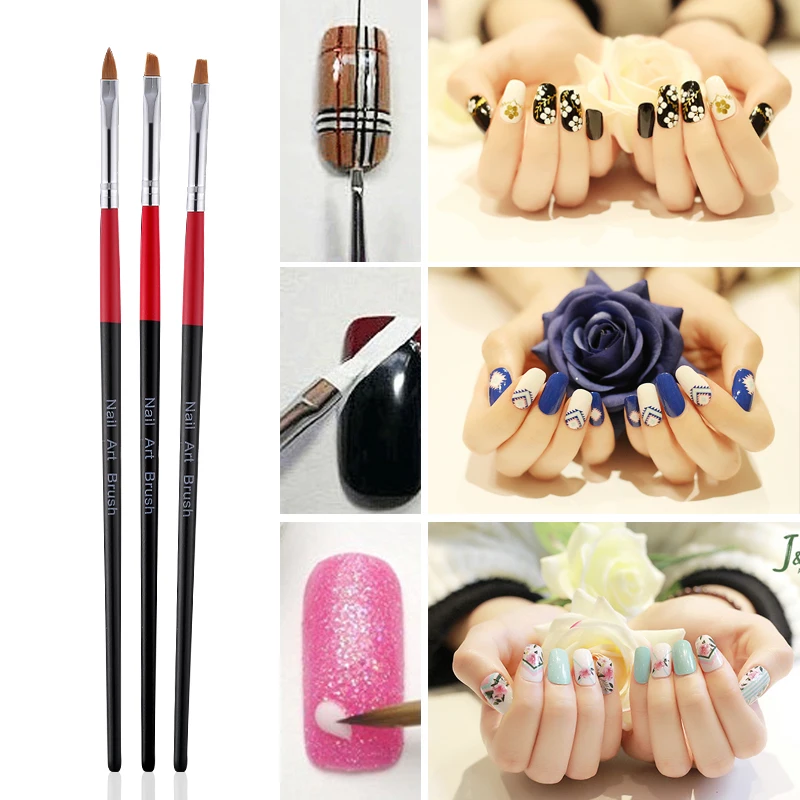 Modelones 3Pcs/Set Nail Art Painting Flower Brush Tools Black Color Plastic Handle Drawing Pen Kit Professional Varnish | Красота и
