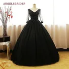 Бальное платье принцессы, с длинным рукавом, черное, пышное, с V-образным вырезом, 16 платьев