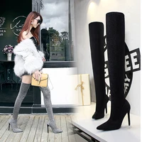 european and american style sexy nightclub slim stiletto super high heel pointed sequined over the knee boots