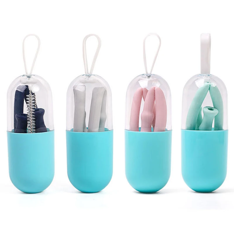 Складная Силиконовая трубочка многоразовые для питья соломенная солома с чехлом