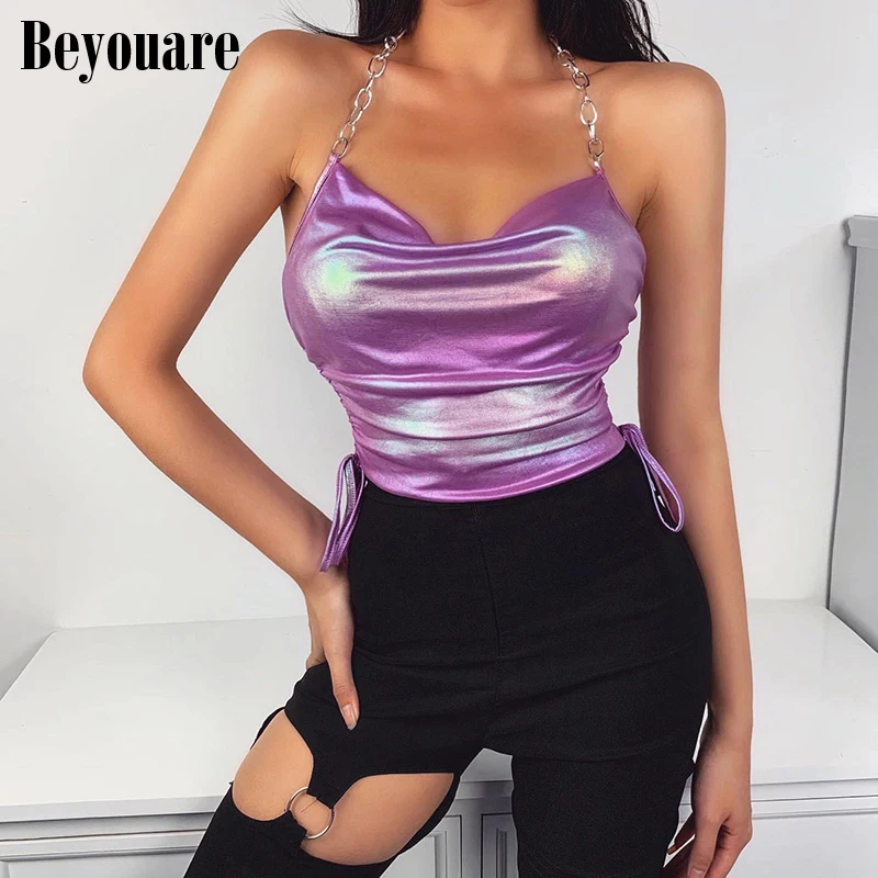 Beyouare сексуальные цепи с лямкой на шее укороченный топ Для женщин шнуровке Сезон